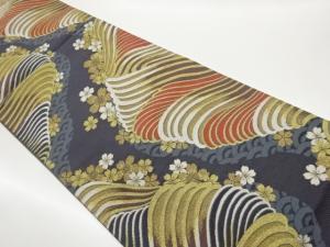 変わり波に青海波・桜模様織出し袋帯
